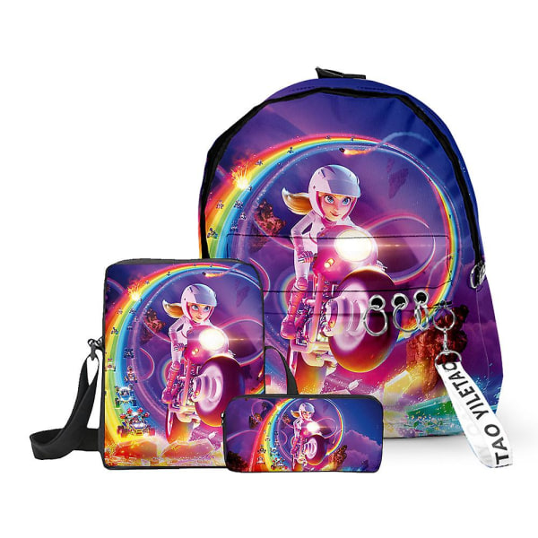 3stk Mario rygsæk+frokostpakke+pentaske Super Mario Bros skoletaske Animetaske Børn Skolerygsæk Skuldertasker Penalhus Mario 08 Backpack