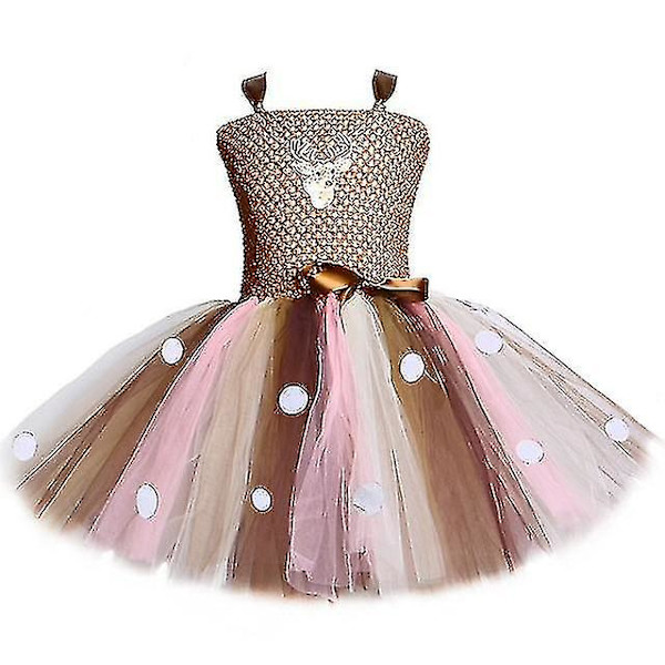 Hurtig levering Hjorte Tutu Kjole Til Piger Halloween Julekostume Børn Dyr Elg Rensdyr Fødselsdagsfest kjole med pandebånd 1-12 år Only 1pcs dress 4t