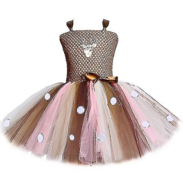 Rask levering Hjort Tutu Kjole Til Jenter Halloween Julekostyme Barn Dyr Elg Reinsdyr Bursdagsfestkjole med pannebånd 1-12 år Only 1pcs dress 3t