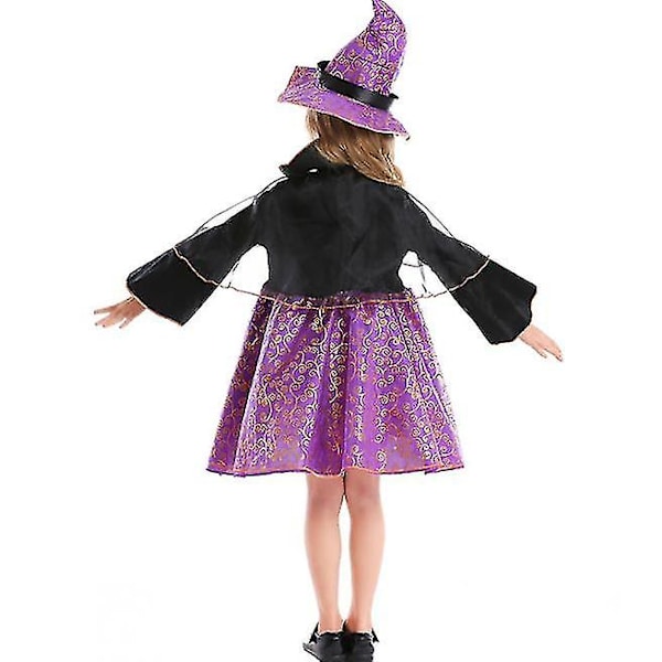 Halloween Purple Bronzing Witch puvut, pehmustetut Hat Magic Girl -asut, Halloween Stage Performance Prinsessamekot korkealaatuisia 100-120cm