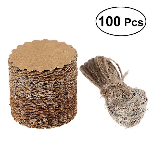 100 kpl Ruskeita Kraft-paperilappuja, Lahjalappuja, Askartelulappuja, Pyöreitä Kraft-lappuja