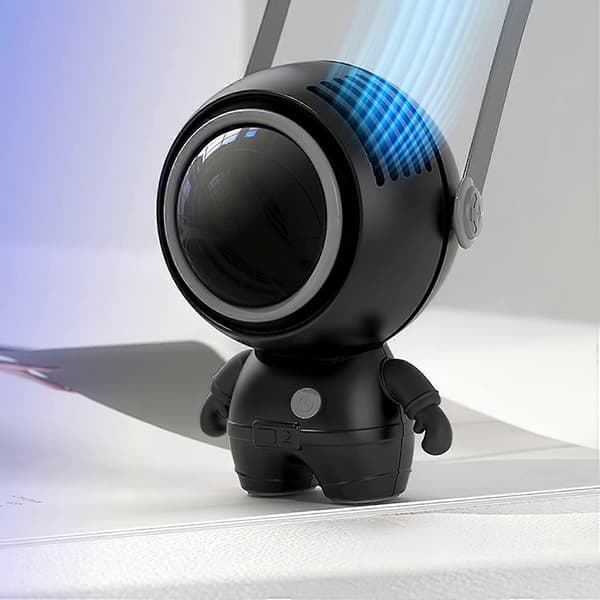 Astronaut Bladeless Fläkt, USB-laddning, 360° Justerbart Luftutsläpp (Svart)