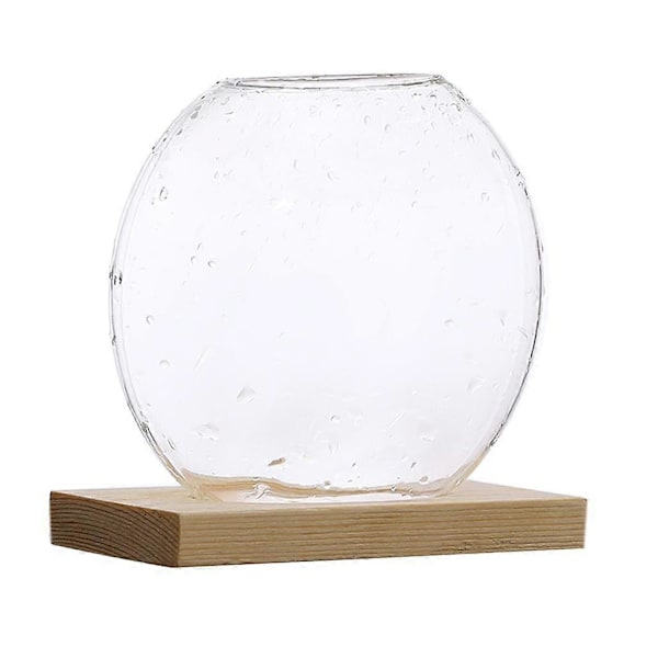 Glas Hydroponisk Blomkruka Vas Terrarium Behållare med Ställ Trä