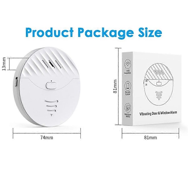 Tuya Smart WiFi Alarm Dörr- och Fönstervibrationssensor Säkerhetsskydd Varning Fungerar med Alexa, Smart Life (Vit)
