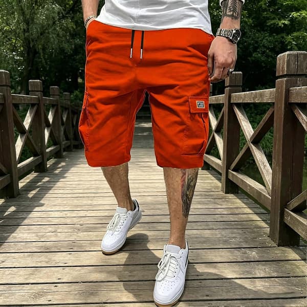 Sommer Cargo Shorts – Under knæet med snøre – til vandreture og camping – hurtigtørrende Grey M