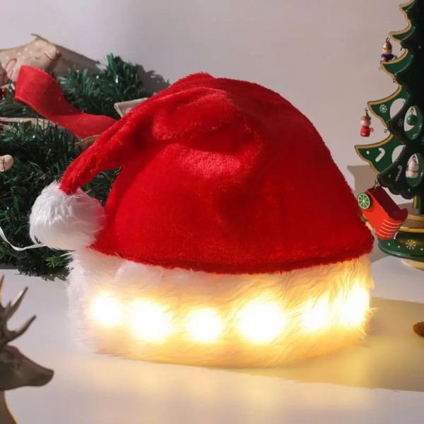 Julenisselue med lys LED Light Up Unisex nissejulehatter og halskjede for barn Voksne gaver med fløyelsvarmelue