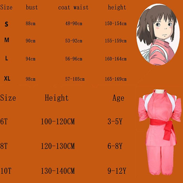 Halloween japansk Anime Spirited Away Cosplay-sett Tono Chihiro Performance Cosplay-kostyme Kamikaze Girl Pink Kimono-sett Pink L