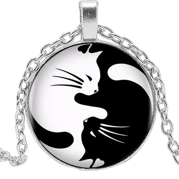 Sort Hvid Yin Yang Cat Glas Vedhæng Halskæde Armbånd Armbånd Ørering Smykkesæt Helt 4 stk. Til Kvinder Mode Sweater Chain