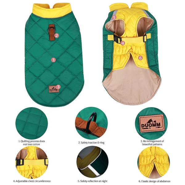 Pet Quiltet jakke Hund Hvalp Varm Vest Vest Night Safety Reflekterende Vintertøj Yellow and Green 3XL