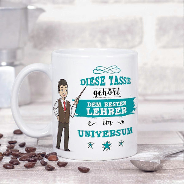 (Krus på tysk) Lærer Krus/Krus Gave Vakker og Morsom Kaffekrus Dette Kruset Tilhører Den Beste Læreren i Universet Keramisk 330 ml