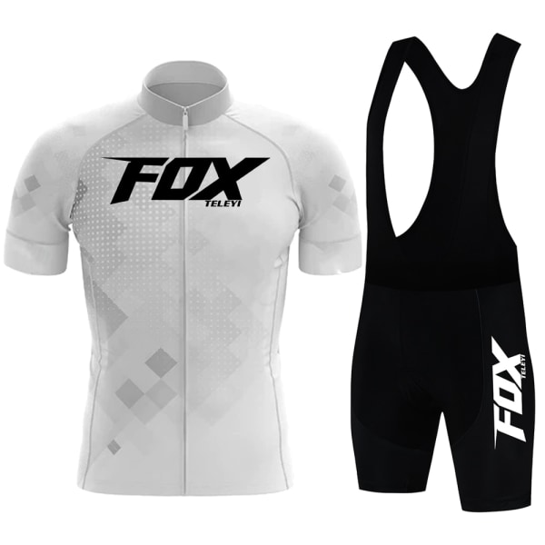 Sommar kortärmad cykeltröja Set Andas MTB Mountain Racing Bike Jersey Bib Shorts Herr Cykelkläder FOX TELEYI Sky Blue L