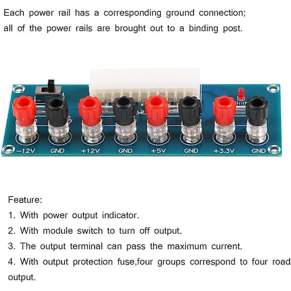 2kpl 24-nastainen ATX Benchtop -sovitin Virtalähdelevy Tietokoneen ATX-virtalähdemoduuli Breakout-sovitin 12V 5V 3.3V