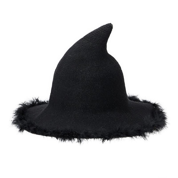 Halloween heksehatte Kvinder Plys Trim Bred skygge spids kasket Masquerade Cosplay Festhatte Kostumetilbehør A