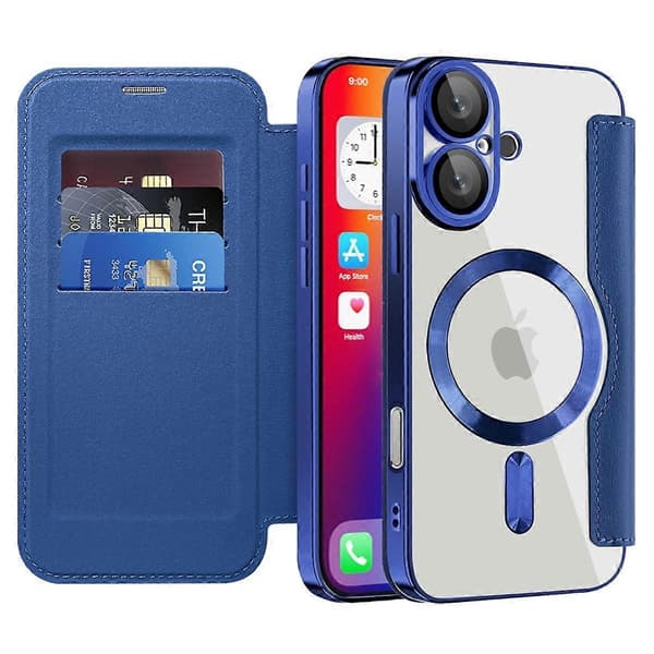Til iPhone 16 Plus etui kompatibel med MagSafe RFID-blokerende lædertelefoncover - Safir Multicolor Sapphire