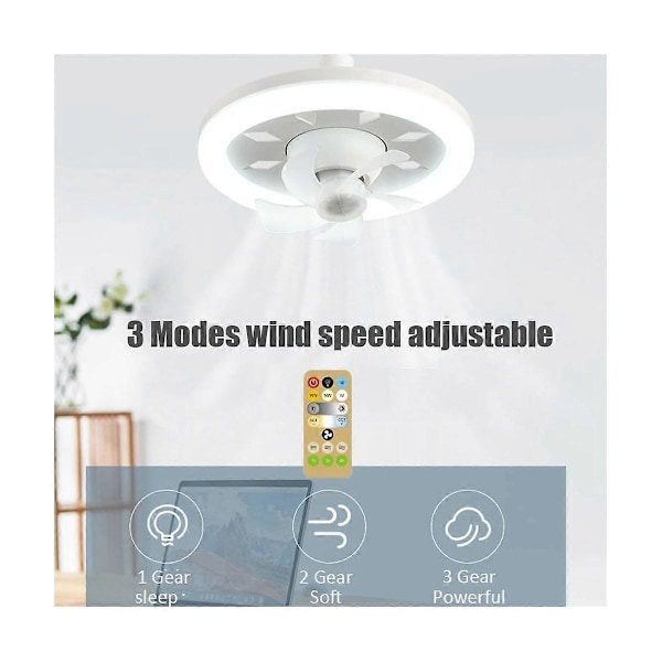 Loftventilator med lys 60W 3-hastighed køleventilator Loftslampe Fjernbetjening E27 Lampeholder Elektrisk ventilator