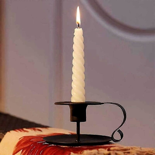 Sort Lysestake i Jern, Lysestake med Håndtak Gaver til Fest, Bryllup, Feiring, Valentinsdag (Sort, 2)