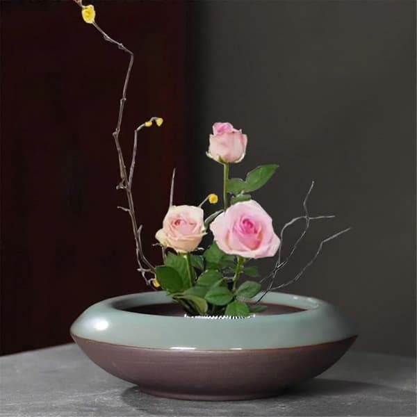 Ikebana Vas Kit Keramisk Blombrocksvas Blombrocksvas för Utställningar Mossa & Hydroponiska Växter De