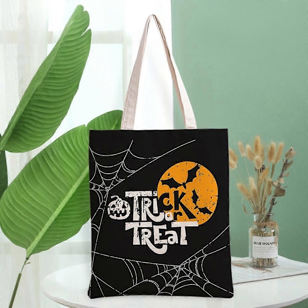 2 Styk Halloween Slikposer Store Lærredstasker Genanvendelige Indkøbsposer Kraftige Lærredshåndtasker til Halloween Fest Shopping