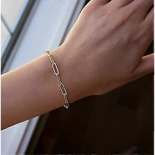 Sirlige Guldkædearmbånd til Kvinder Guldbelagt Simpel Sød Cubansk Led Lås Kæde Kantstensled Kæde Papirclips Toggle Armbånd til Kvinder Piger Smykker