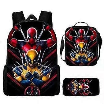 Ny 3D Dead pool&Wolverin e Ryggsäck Skolväska Ryggsäck Lunchväska Pennfodral A