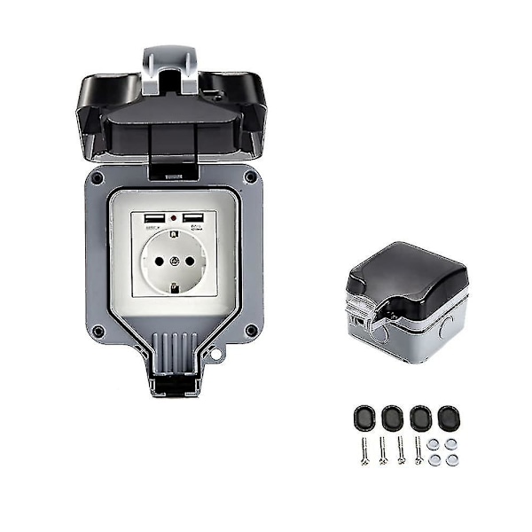Utomhus Dubbel Vägguttag Med Usb, Vattentät, Robust, Eluttag Med Väggbox (enkel)