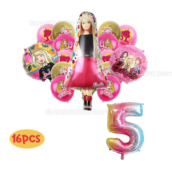 Barbiee-dukke Bursdagsfest Dekorere forsyninger Rosa jentetema Servise Kopp Tallerken Ballong Baby Shower Prinsesse Fest Dekor Gaver 16pcs set 5