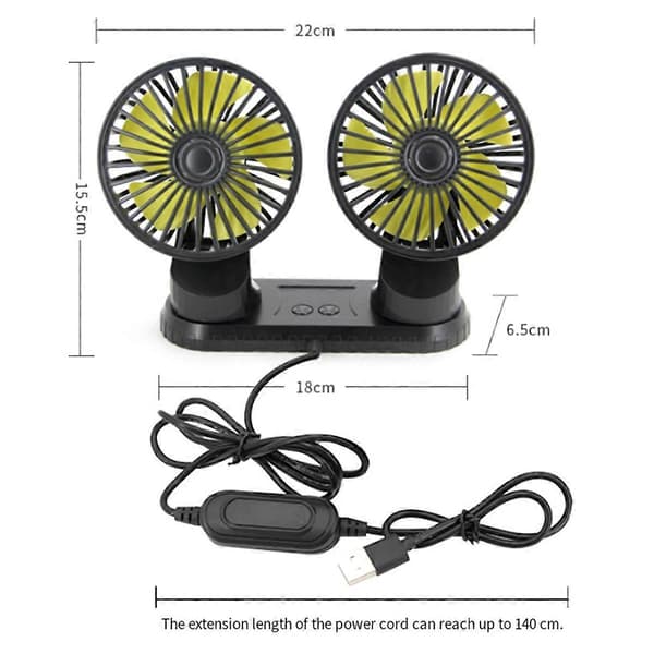 Universal Justerbar Dobbelt Hoved Ventilator Bil Instrumentbræt Køling Luft USB Ventilator