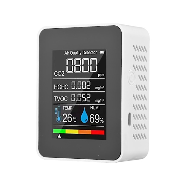 Bærbar Luftkvalitetsmåler Indendørs CO2 Detektor 5 i 1 Formaldehyd HCHO TVOC Tester LCD Temperatur