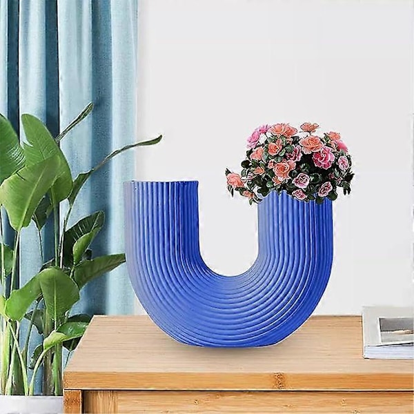 Moderne Bordvase Kunsthåndværk Plantepotter Blomsterarrangement Harpiks U-formet Blomsterkrukke til Kontor Soveværelse Have Boligindretning