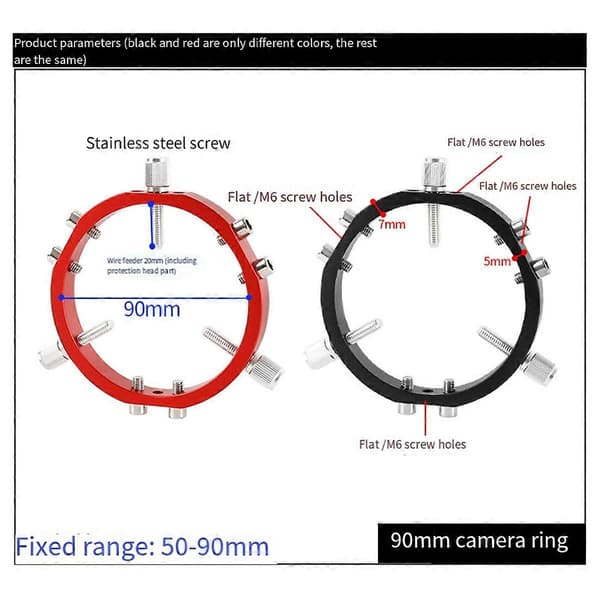 3-punkts Astrofotograferingsguide Låsringar 90mm Röd