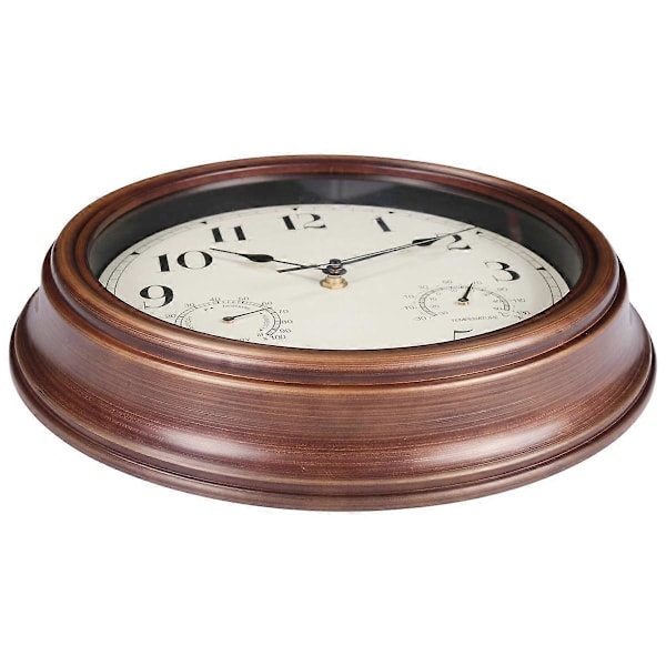 12 tommer vægur, Retro vandtæt ur med termometer og hygrometer, lydløst ur til indendørs/udendørs brug