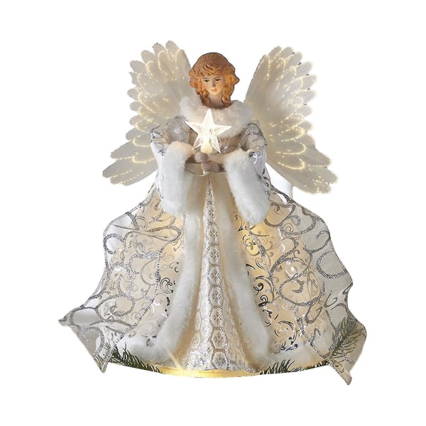 Juletre Topper Angel Ornament Anheng, Juletre White Angel Figur Rekvisitter, fest juletre dekorasjoner White