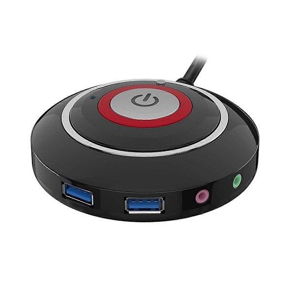 Pöytätietokoneen virtapainike kahdella USB-portilla ja audio-liitännällä
