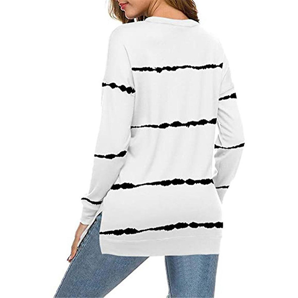 Stripete hettegenser for kvinner Uformelle topper genser Løse hettegensere med lange ermer White 3XL