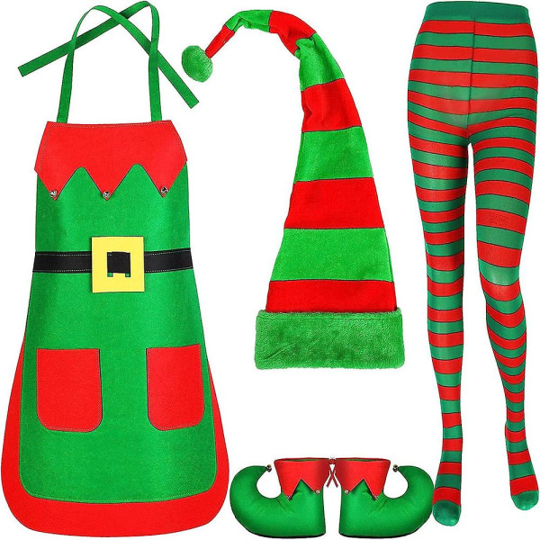 Jul Unisex Voksen Forklæde Outfit Sæt Jule Køkken Stribet Forklæde Julemanden hjælpere Nisser Cosplay kostume style 3