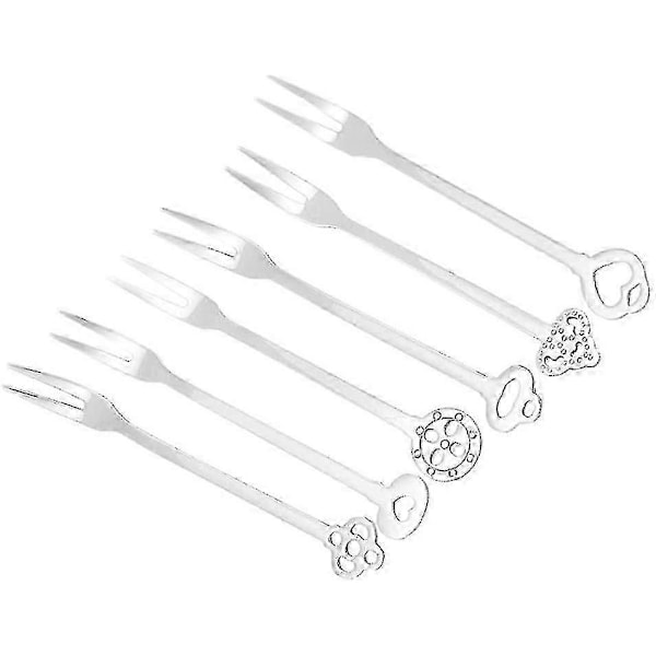 Dessertgafler - 6 stk./sæt Kagegafler - Rustfrit stål To-tands Gafler Sæt til Hjemmet