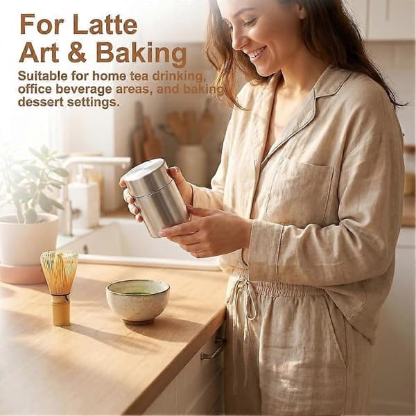 1-pak Matcha Pulver Sigte og Opbevaringsdåse Sæt, Matcha Shaker Beholdere i Rustfrit Stål, til Matcha Latte, Køkken Silver