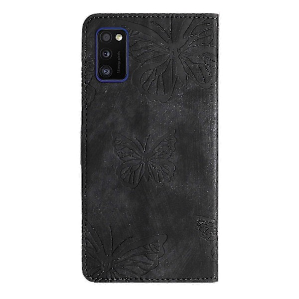 Kompatibel med Samsung Galaxy A41 Præget Sommerfugl Etui med Tegnebog og Støttefod Cover
