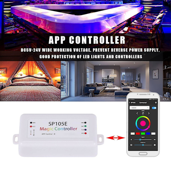 Sp105e Trådløs Bluetooth-styreenhed App Ws2811 Ws2812b Ws2801 Sk6812 Apa102 Individuelt Adresse