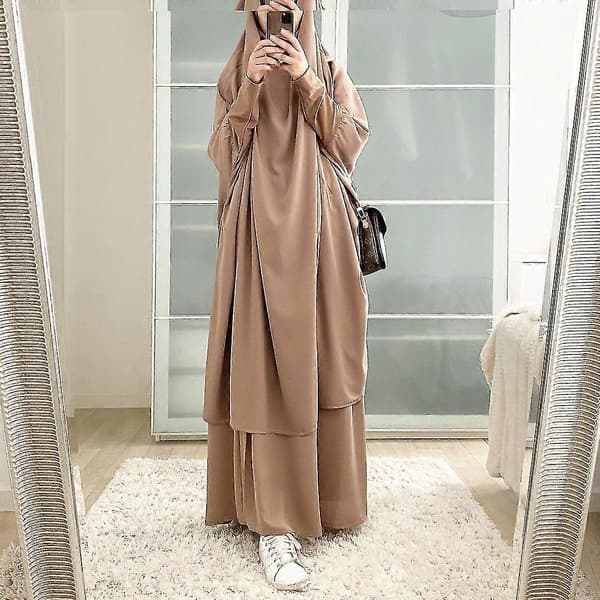 Uae Saudi Solid Robe Klänning Huvförsedd Kostym Etniska Kläder Khaki
