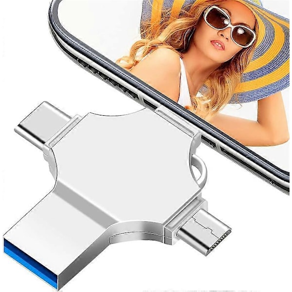 128GB USB-minne USB-flashminne för smartphone 4 i 1 Fotosticka Minnessticka 3.0 Hög hastighet 128GB Metall USB-minne Extern lagring för dator Sm
