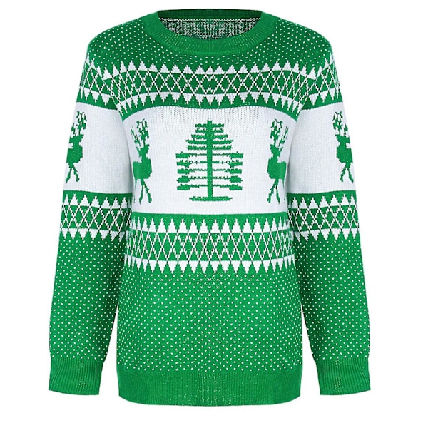 Julesweater Kvinde Juletræ Hjort Varm trøje Strikket O-halstrøje Green S