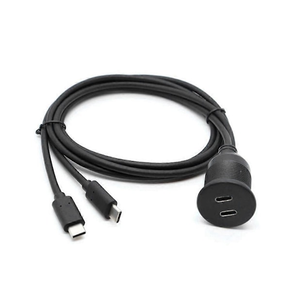 USB Typ C Förlängningskabel 1M Hane till Hona Dubbel Port Vattentät Bilmontering Infälld Kabel för Bil Lastbil