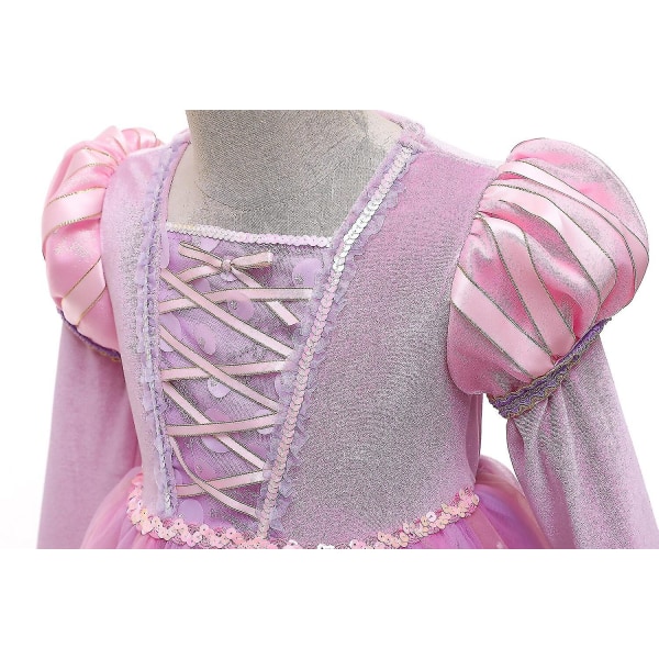 Jenter Rapunzel Prinsessekjole Barn Høst sammenfiltret Fancy Prinsessekostyme Barn Bursdag Karneval Kjoler Festklær Cape dress 7-8T(140)