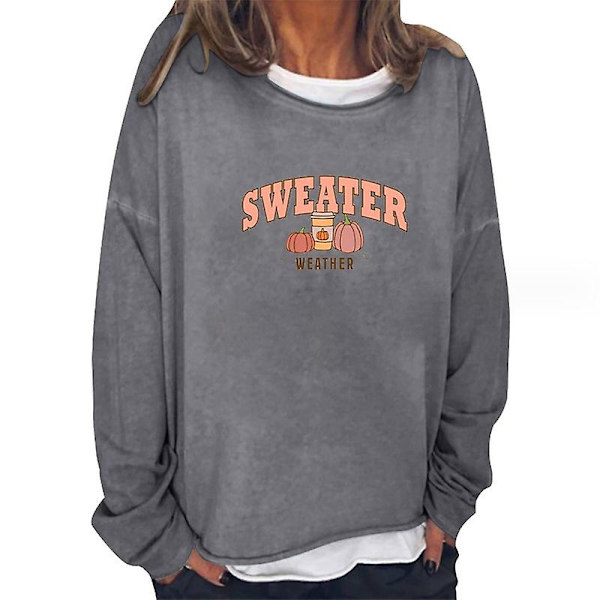 Halloween T-skjorte gresskar ansiktsskjorte for kvinner Langermet høst gresskar skjorte Halloween t-skjorte topp style 2 L