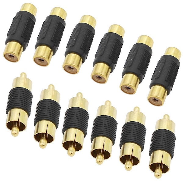 RCA-adapter 6 RCA hunn til hunn-koblinger + 6 RCA hann til hann-koblinger gullbelagte adaptere for R