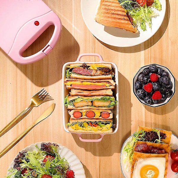 Bærbar Elektrisk Dobbelt Vaffel Sandwich Maker Non Stick Toast Morgenmadsmaskine