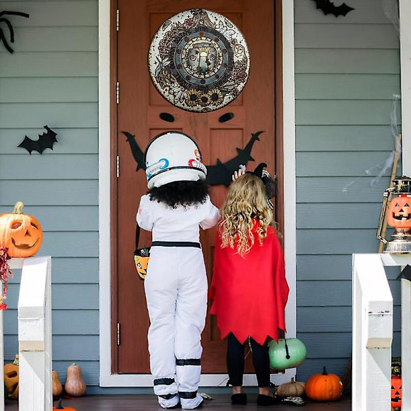 Halloween Dörrdekorationer Trä Rund Välkomstskylt 31 cm/12,2 tum Skrämmande trätallrikar Rustikt festtillbehör för inomhus utomhus E