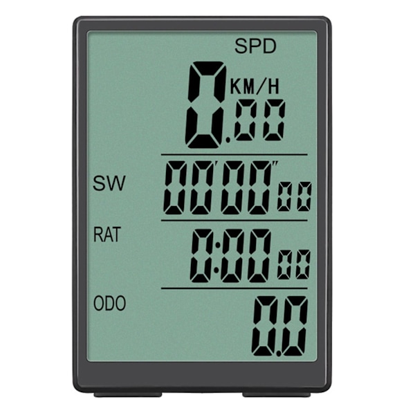 Trådløs cykelcomputer, vandtæt speedometer med grønt LCD-baggrundslys