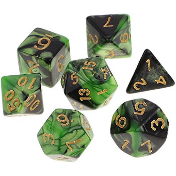 Magideal 7 st Akryl Polyedriska Tärningar För Dungeons & Dragons D&d Rpg Mtg Fest Bordsspel D20 D12 D10 D8 D6 D4 Casino Delar Grön Svart_s